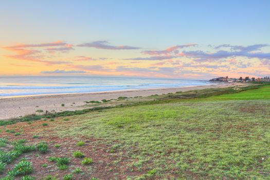 North Entrance Beach, looking south at sunrise.  The entire stretch of this beach is 8.2klm long, finishing at Pelican Point.