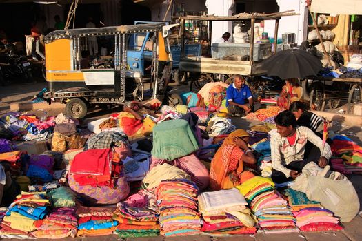 Indian people selling cloth, Sadar Market, Jodhpur, Rajasthan, India