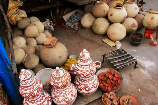 Display of pottery, Sadar Market, Jodhpur, Rajasthan, India