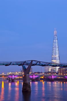 The Shard and the Millennium Bridge in London.