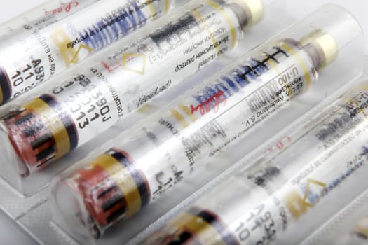 AYTOS, BULGARIA - MARCH 14, 2014: Insulin is a peptide hormone, produced by beta cells in the pancreas, and is central to regulating carbohydrate and fat metabolism in the body.