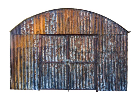 Isolated Rusty Old Corrugated Iron Barn With Clipping Path