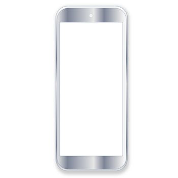 One grey smartphone with blank screen in white background