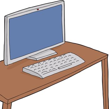 Isolated table with computer on white background