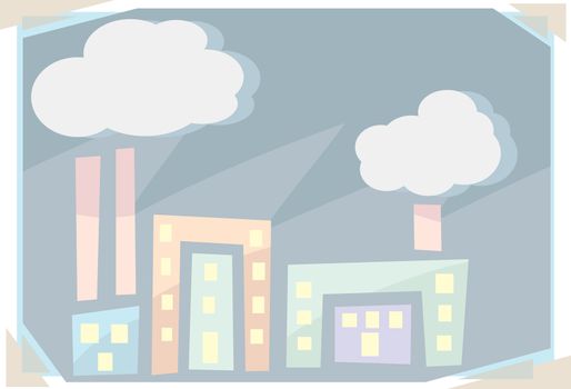 Abstract illustration of buildings with smokestacks and smog