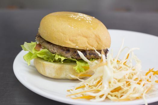 Beef burger on white dish