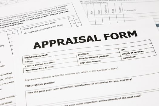 closeup appraisal form and paperwork, evaluation and assessment concept for business