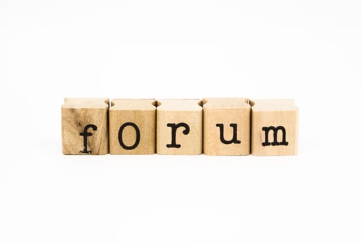 closeup forum wording isolate on white background, business and education concept