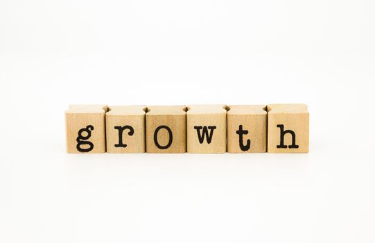 closeup growth wording isolate on white background, business concept and idea