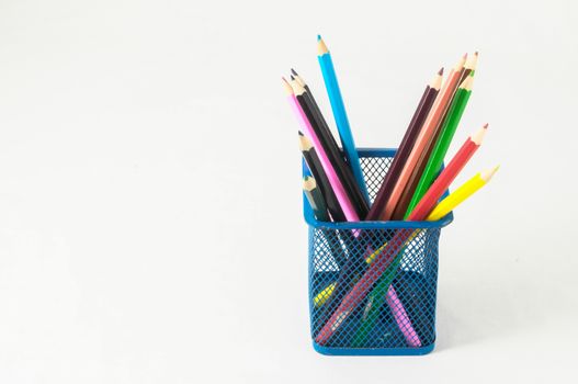 New Pencils Textured Set in Container box on a White Background