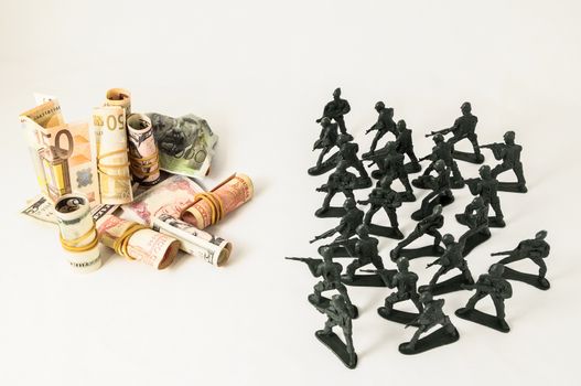 Plastic Lead Soldiers Representing War on a White Background