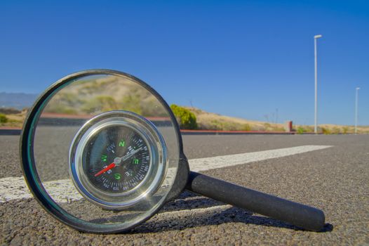 Travel Concept Compass on the Asphlat Road