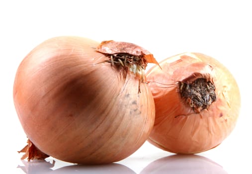 Fresh onion bulbs isolated on white background