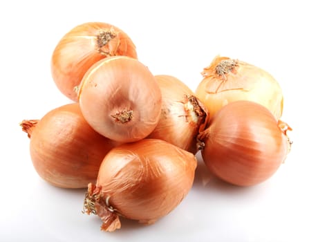 Fresh onion bulbs isolated on white background