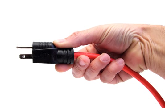 closeup of a hand with an electrical cable