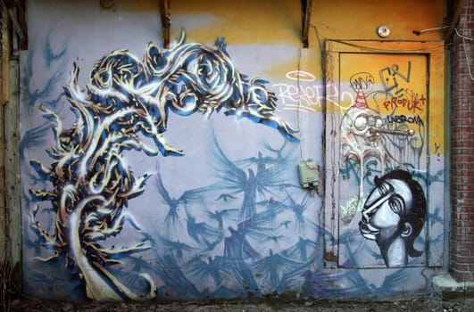 closeup of a graffiti on a wall