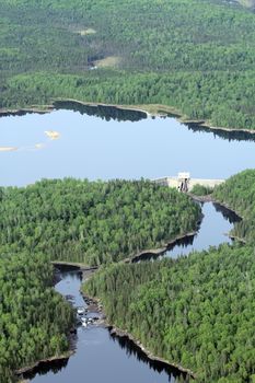 hydroelectric dam taken from a plane