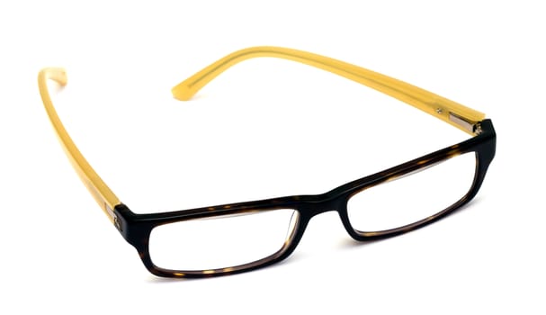 yellow and black eyes glasses over white