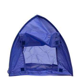 image of a blue camping tent over white