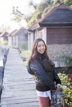 A portrait of beautiful asian woman on hot spring