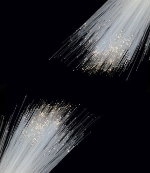 broken optical fiber isolated on black background