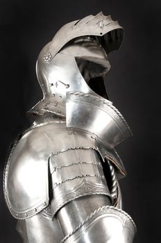 Armour of the medieval knight. Metal protection of the soldier against the weapon of the opponent