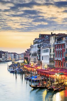 View of famous Grand Canal at sunset, Venice 