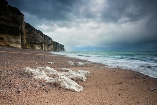 Atlantic ocean beach and cliffs, Etretat, Normandy, France