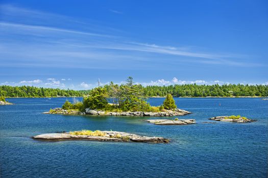 Small rocky islands in Georgian Bay near Parry Sound, Ontario Canada