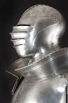 Armour of the medieval knight. Metal protection of the soldier against the weapon of the opponent