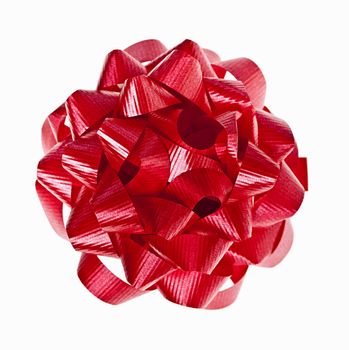 Red Christmas gift bow of ribbon isolated on white background