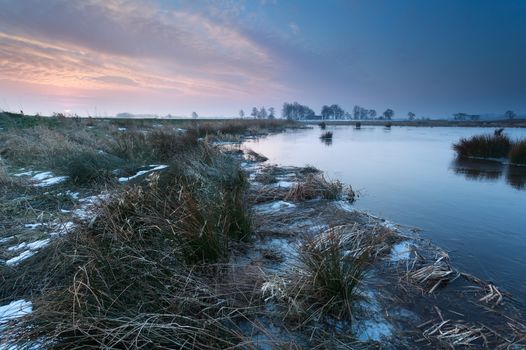 winter sunrise over river, Onlanden, Drenthe, Netherlands