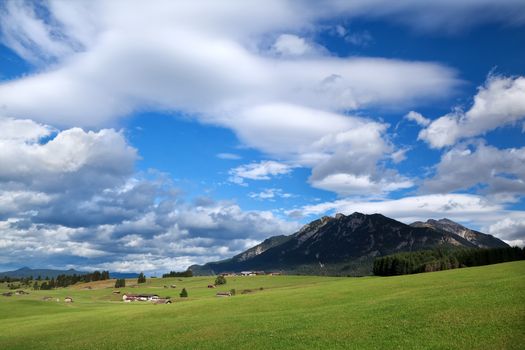 blue sky over alpine meadows, Bavaria, Germany