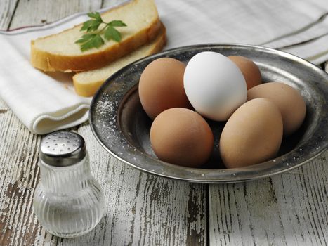 hard boiled eggs on the steel plate