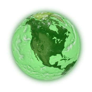 North America on green planet Earth isolated on white background. Highly detailed planet surface. Elements of this image furnished by NASA.