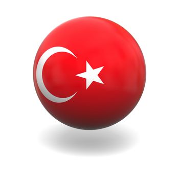 National flag of Turkey on sphere isolated on white background