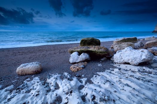 Atlantic ocean coast in dusk, France