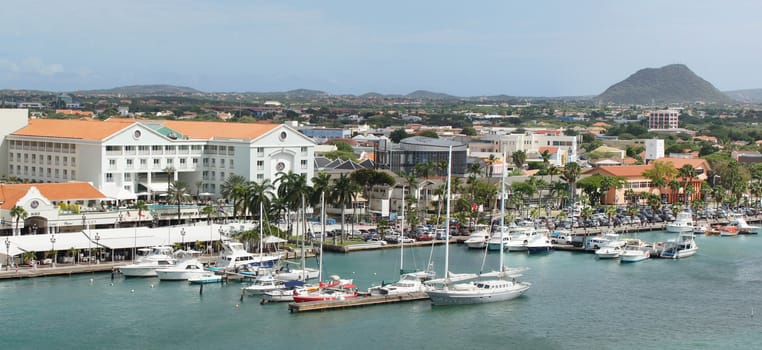 ORANJESTAD, ARUBA - DECEMBER 09, 2013: Seaside-Panorama of Oranjestad, capital of Aruba on December 09, 2013 on Aruba, ABC Islands