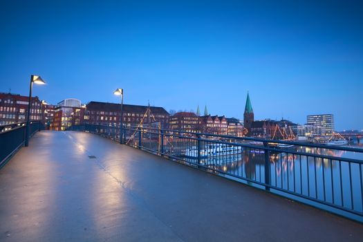 bridge over river in Bremen at night, Netherlands