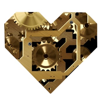 Digital illustration of a heart shape with clockwork mechanism on a white background.