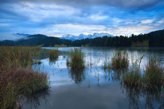 blue sky over Geroldsee lake in Alps, Bavaria, Germany