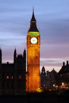 Big Ben as seen standing by itself at sunset