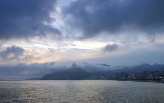 A sunset view of Ipanema beach and the Two Brothers mountains