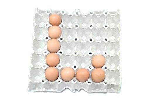 L , eggs alphabet on white background