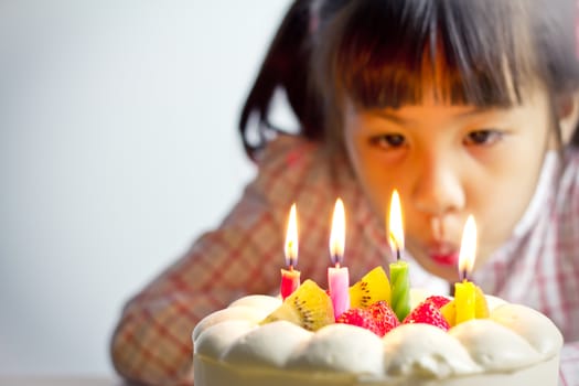 Close up of little girl celebrate her birthday 