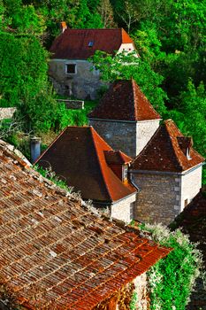 Bird's Eye View on the Red Tiles of the French Town