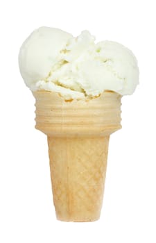 Ice creams with cone on white background, Clipping path