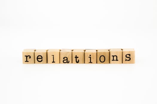 closeup relations wording isolate on white background