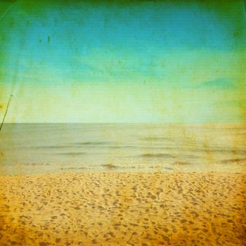 Retro beach and blue sky for summer background 