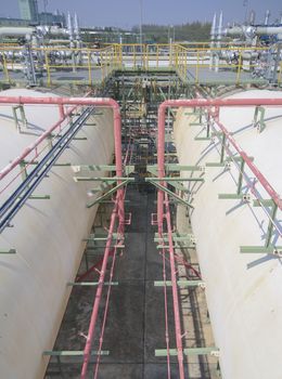 Gas storage tanks with blue sky in industrial plant